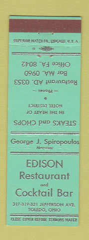 Matchbook Cover - Edison Restaurant Toledo OH