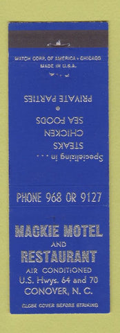 Matchbook Cover - Mackie Motel Restaurant Conover NC