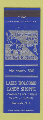 Matchbook Cover - Lakis Holcomb Candy Shoppe Holcomb NY low phone #