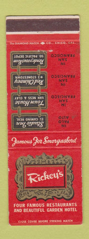 Matchbook Cover - Rickey's Palo Alto San Francisco CA WEAR