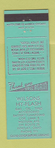 Matchbook Cover - Wilson's Hy Flash oil gas Findlay OH low phone #