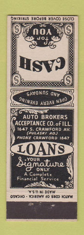 Matchbook Cover - Auto Brokers Acceptance Loans Chicago IL