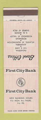 Matchbook Cover - First City Bank Pasadena Alhambra Rosemead El Monte CA