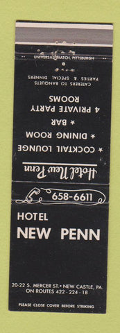 Matchbook Cover - Hotel New Penn New Castle PA