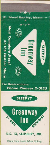 Matchbook Cover - Greenway Inn Salisbury MD