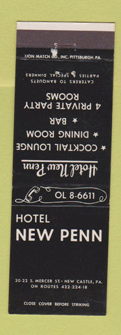 Matchbook Cover - Hotel New Penn New Castle PA