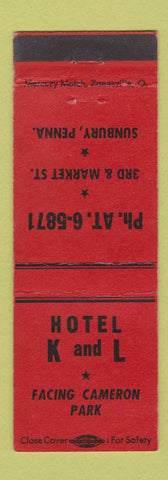 Matchbook Cover - Hotel K&L Sunbury PA