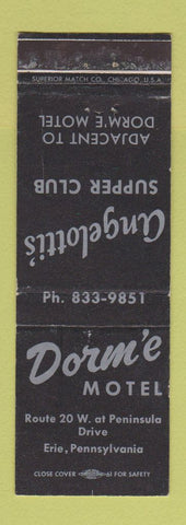 Matchbook Cover - Dorm'e Motel Erie PA Angelotti's Supper Club WEAR