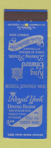 Matchbook Cover - Royal York Dining Room Pittsburgh PA King Edward