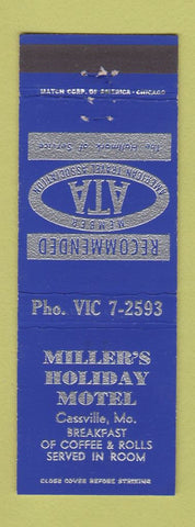Matchbook Cover - Miller's Holiday Motel Cassville MO