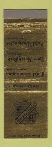 Matchbook Cover - Benson Hotels Minneapolis Chicago Indianapolis