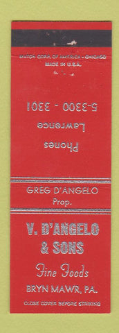 Matchbook Cover - V D'Angelo Restaurant Bryn Mawr PA