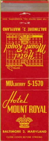 Matchbook Cover - Hotel Mount Royal Baltimore MD