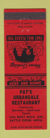 Matchbook Cover - Pat's Urbandale Restaurant Battle Creek MI