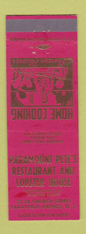 Matchbook Cover - Paramount Pete's Lobster House Saratoga Springs NY WORN