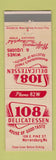 Matchbook Cover - 108 Deli Warrensburg MO