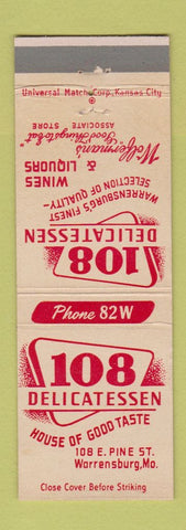 Matchbook Cover - 108 Deli Warrensburg MO