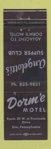 Matchbook Cover - Dorm'e Motel Erie PA Angelotti's Supper Club