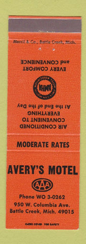Matchbook Cover - Avery's Motel Battle Creek MI