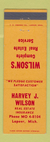 Matchbook Cover - Harvey Wilson Real Estate Insurance Lapeer MI