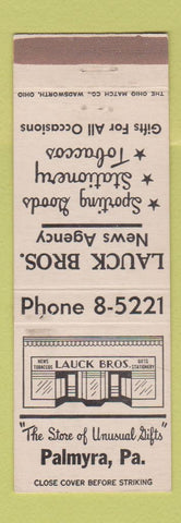 Matchbook Cover - Lauk Bros News Agency Palmyra PA WEAR