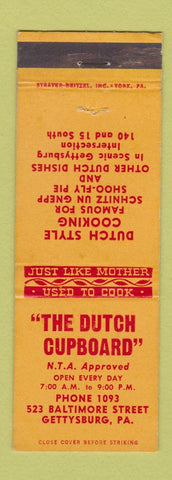 Matchbook Cover - The Dutch Cupboard Gettysburg PA