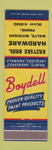 Matchbook Cover - Boydell Paints Krzyske Bros Hardware Waltz MI