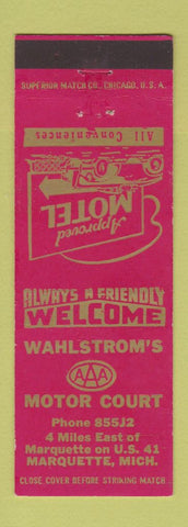 Matchbook Cover - Wahlstrom's Motor Court Motel Marquette MI