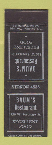 Matchbook Cover - Baum's Restaurant Baltimore MD