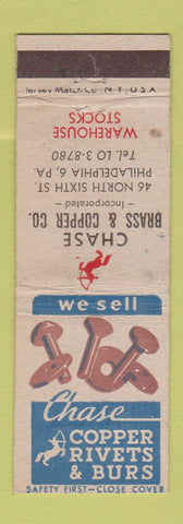 Matchbook Cover - Chase Copper Riverts Burns Philadelphia PA brass WEAR