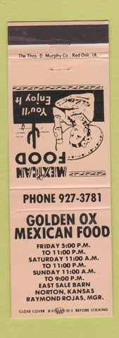 Matchbook Cover - Golden Ox Mexican Restaurant Norton KS
