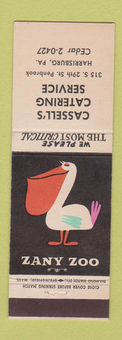 Matchbook Cover - Cassell's Catering Harrisburg PA Zany Zoo Pelican
