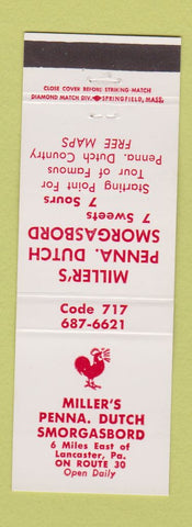 Matchbook Cover - Miller's Penn Dutch Smorgasbord Lancaster PA