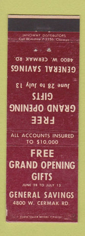 Matchbook Cover - General Savings Chicago IL bank