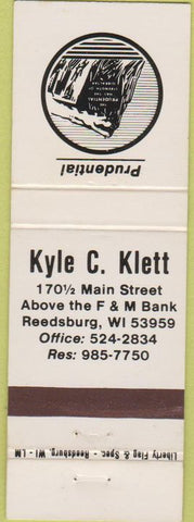 Matchbook Cover - Prudential insurance Klett Reedsburg WI