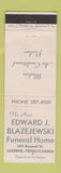 Matchbook Cover - Edward Blazejewski Funeral Home Luzerne PA