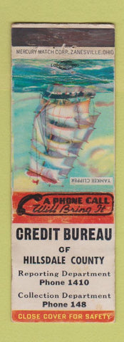 Matchbook Cover - Credit Bureau Hillsdale County low phone # WEAR