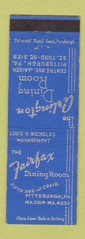 Matchbook Cover - Fairfax Dining Room Pittsburgh PA Arlington