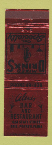 Matchbook Cover - Alexis Bar Restaurant Erie PA WEAR