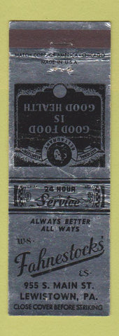 Matchbook Cover - Fahnestocks' Restaurant Lewistown PA WEAR