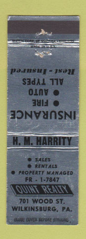 Matchbook Cover - Quinty Real Estate HM Harrity Wilkinsburg PA WEAR