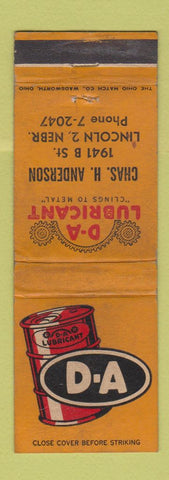 Matchbook Cover - DA Lubricant Lincoln NE WORN