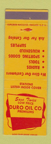 Matchbook Cover - Duro Oil Premiums Detroit Kalamazoo Lansing Flint MI