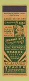 Matchbook Cover - Yeager Raybestos Brakes Clutch Wheel Alignment Cleveland OH