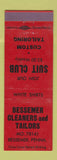 Matchbook Cover - Bessemer Cleaners Tailors PA Suit City Tailoring