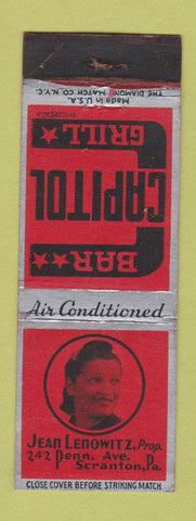Matchbook Cover - Captiol Bar Grill Jean Lenowitz Scranton PA WEAR