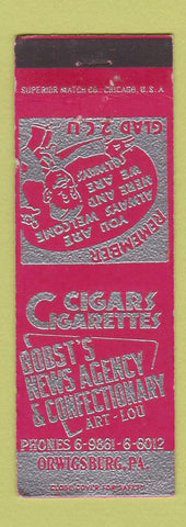 Matchbook Cover - Bobst's News Agency Confectionery Orwigsburg PA