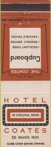 Matchbook Cover - Hotel Coates Virginia MN