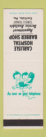 Matchbook Cover - Carlisle Hospital Barber Shop PA