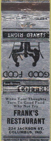 Matchbook Cover - Frank's Restaurant Columbus IN WORN